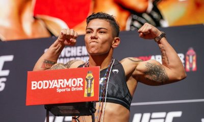 Com semblante fechado e bíceps à mostra, Bate-Estaca participa de pesagem cerimonial do UFC