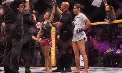 Mayra Sheetara (à direita) foi derrotada por Jasmine Jasudavicius no UFC Arábia Saudita