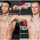 Carlos Prates e Ian Garry posam para fotos após passarem pela balança do UFC Kansas CIty